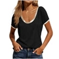 thumbnail image 3 of cocolona Summer Tops for Women Crew Neck Short Sleeve Patchwork T-Shirts Base Tees Casual Trendy Blouses, 3 of 4
