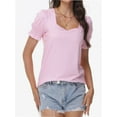 thumbnail image 3 of 3-pack pinkstripe Tops for Women Summer Casual Ruffle Trim Sleeve Square Neck T Shirts, 3 of 6
