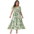 thumbnail image 3 of DARING DIVA Plus Size Short Sleeve Square Neck Maxi Floral Dress 3X Green, 3 of 6