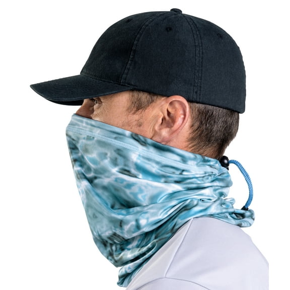 Aqua Design Neck Gaiter Face Mask Cover For Men: Adjustable Drawstring Size Fits Most: Reusable Bandana Scarf: Microfleece UPF 50 UV Sun Dust Wind Protection: Aqua Sky