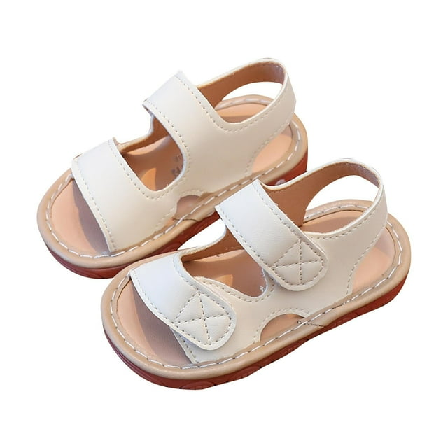 GreatBaby Children Solid Color Squeaker Sandals Hook and Loop Closure Comfortable Breathable Soft Sole Non-Slip Outdoor Shoes for Playing and Daily Activities(Beige,6-9 Months)