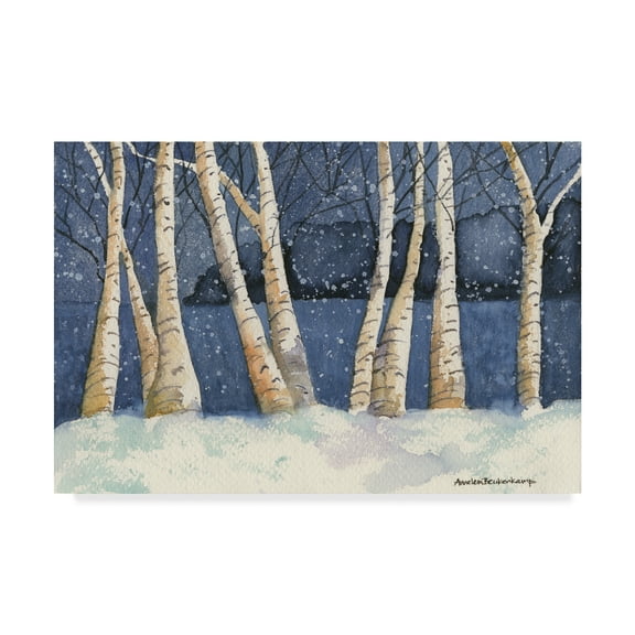 Trademark Fine Art 'Birch Snowy Night' Canvas Art by Annelein Beukenkamp