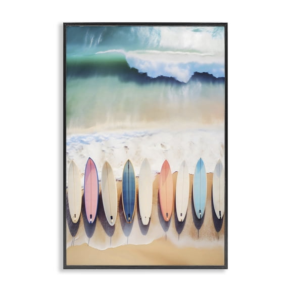 Stupell Industries Tropical Aerial View Surfboards Shoreline Black Framed Giclee Art, 12 x 18, by Creative Studio