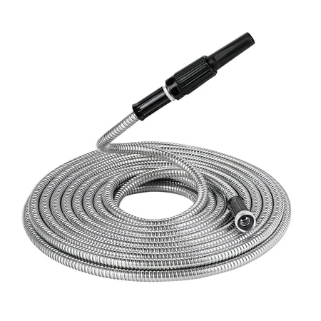 100Ft Stainless Steel Lightweight Garden Hose Heavy Duty Metal Watering Hose Garden Water Hose Pipe Free Spray Nozzle Home Silver