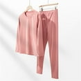 thumbnail image 5 of WZXFASHION sous-Vêtements Thermiques pour Femmes Ensembles Longs Couche de Base Doublée en Polaire sous-Vêtements Longs Pyjamas Hiver Chaud Haut Bas ThermalNnderwearSet Rose m, 5 of 5