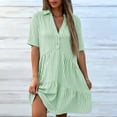 thumbnail image 4 of Guieoi Summer Dresses for Women Plus Size Casual Striped Cotton-Linen Collared Short-Sleeve Button-Down Midi Dress Green XL, 4 of 7