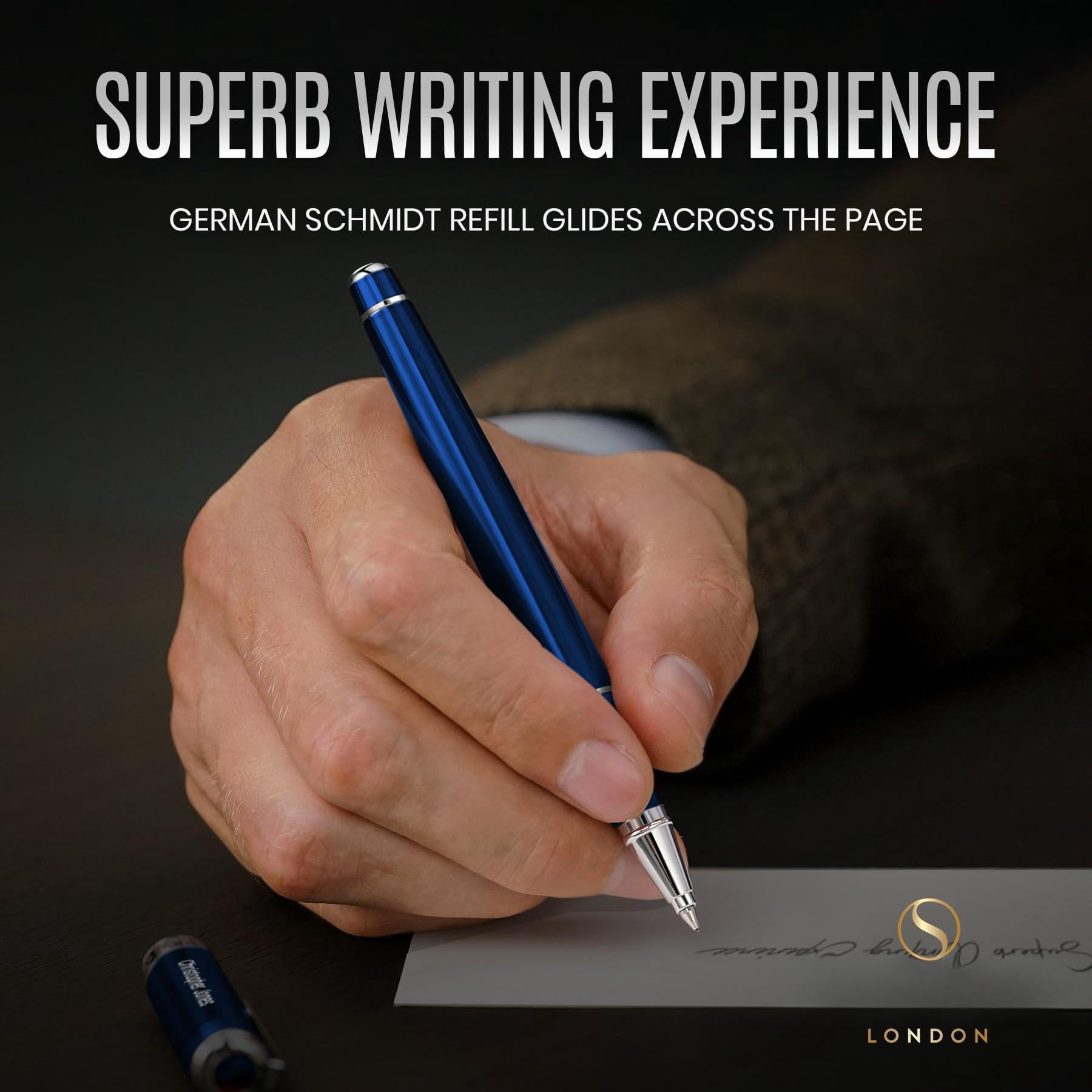 Personalized Midnight Blue Rollerball Pen - Stunning Lacquer Luxury  Chrome Finish Schmidt Ink Refill Engraved Roller Ball Gift Set For Men & Women Custom Name Engraving