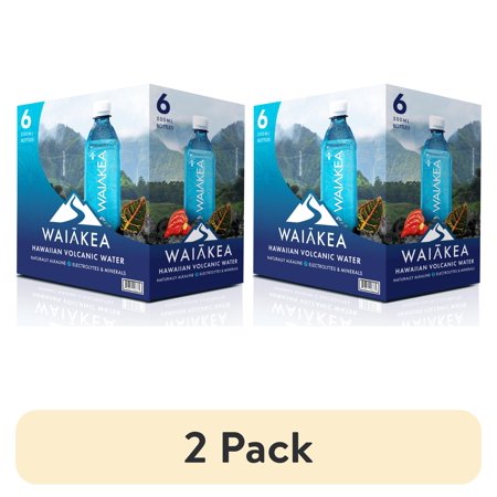 (2 pack) Waiakea Bottled Water, Hawaiian Volcanic Alkaline Water, 500ml (16.9 oz) Bottles, 6 Pack