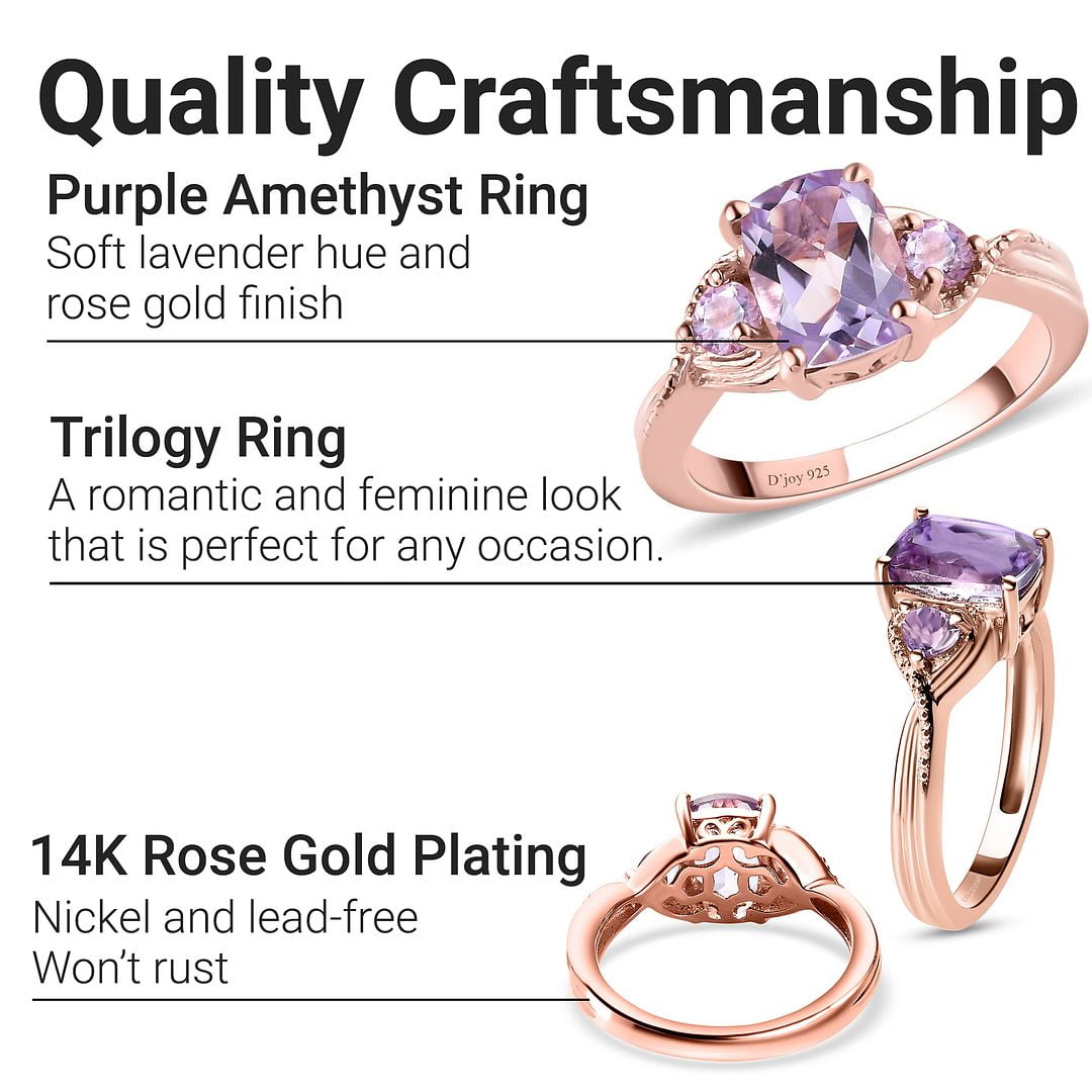 Colormerchants - 14K Rose Gold Amethyst Elongated Hexagon & Diamond Ring
