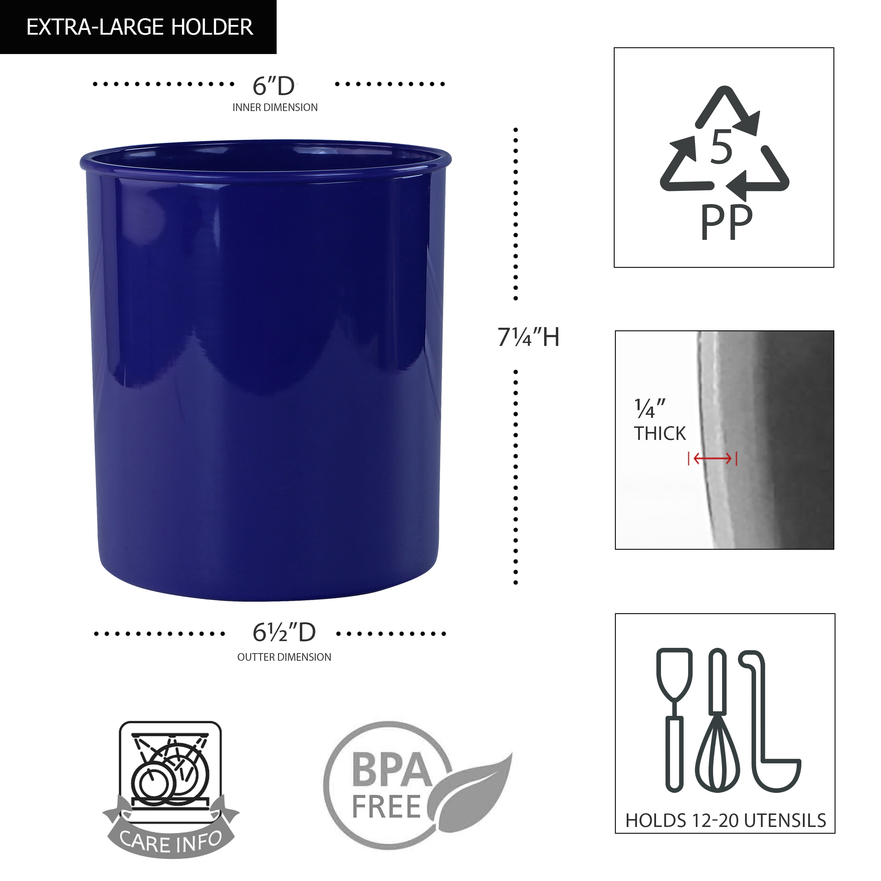 Reston Lloyd Multipurpose Utensil/Crock Holders Organize Wide Variety of Sizes of Utensils & Tools, Includes Extra Large, Large, & Miniature, Indigo