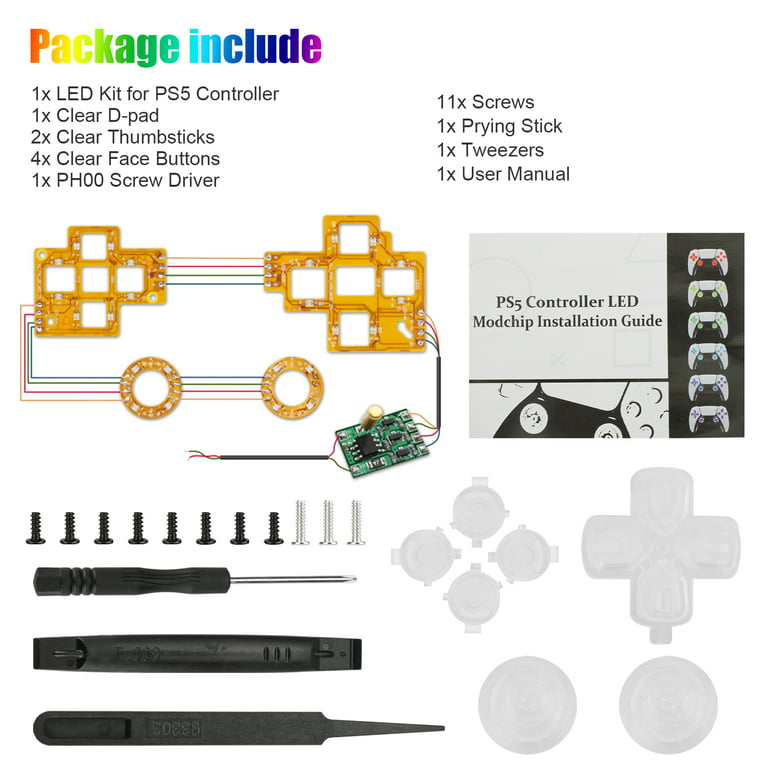 LED Kit Fit for PlayStation 5 Controller, EEEkit 6 Colors