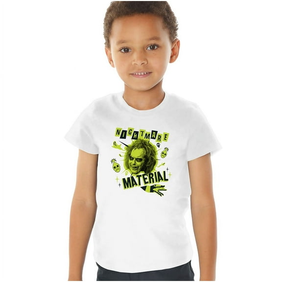 Beetlejuice Beetlejuice Nightmare Material Kids T Shirt (4) for Toddler Boys and Girls, White