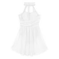 thumbnail image 4 of RUNQHUI Kids Girls Ruched Chiffon Bodice Lyrical Dance Dress Latin Jazz Dancing Dress Ivory 10, 4 of 7