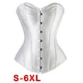 thumbnail image 1 of FALEXO Plus Size Womens Satin Sexy Boned Corset Shapewear Lace Up Overbust Waist Cincher Bustier Bodyshaper Top White Black, 1 of 6