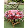 thumbnail image 3 of Outdoor Tablecloth with Umbrella Hole and Zipper, Valentine's Day Round Table Cloth 60 Inch Waterproof Tablecloth, Gnomes Roses Loves Romantic Watercolor Picnic Table Cover for Patio Camping, 3 of 7