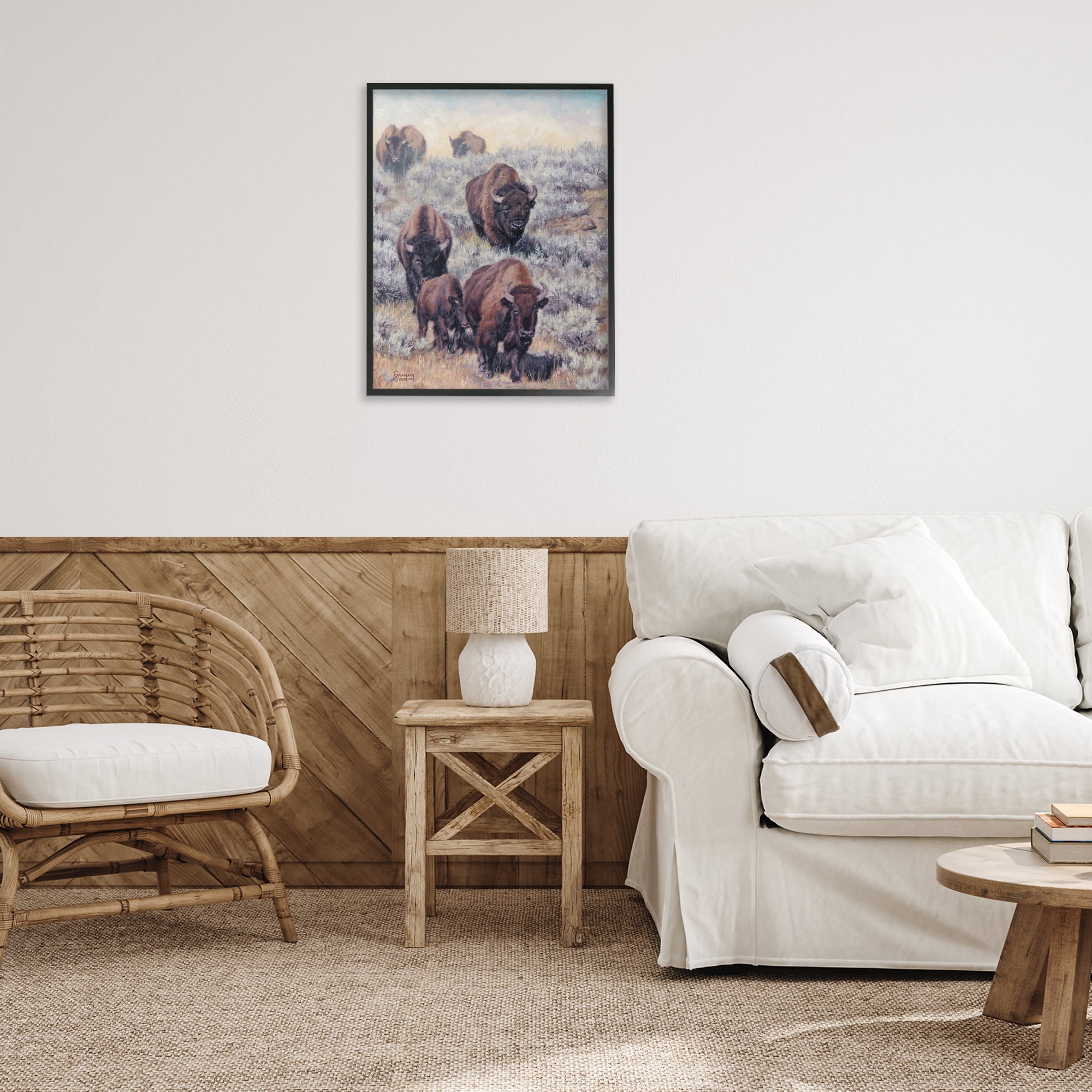 Stupell Industries In Search Of New Grass Landscape Painting Black Framed Art Print Wall Art, 24 x 30