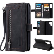 SaniMore for Samsung Galaxy S23 Ultra 6.8" 2023 Case, Prumium PU Leather Zipper Wallet Card Slots Cash Pocket Flip Kickstand Lanyard Anti-drop Shcokproof Full Body Wrap Business Case, Black