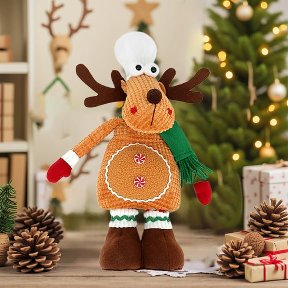 kcavykas Christmas Telescopic Reindeer Doll Holiday Decorative Plush Adjustable Height Christmas Elk Ornament Cute Standing Doll Decoration for Windows Tables or Home Decor