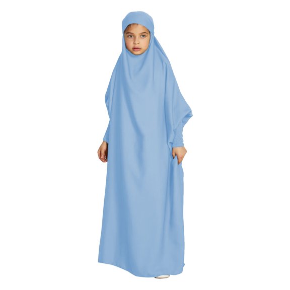 EnJoCho Girls Summer Hijab Dress Girls Abaya Musli𝗆 Islami𝖼 2PCS Dress Hijab Scarf Sets 𝖣ubai Prayer Dress Robe Set Jilbab Burqa Solid Color Kaftan