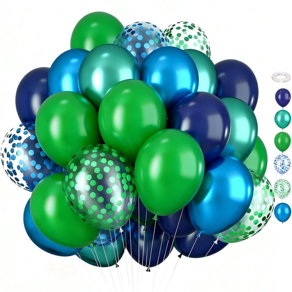 12 Inch Navy Blue Dark Green Balloons Metallic Blue and Green Balloon Set for Birthday Party Decorations