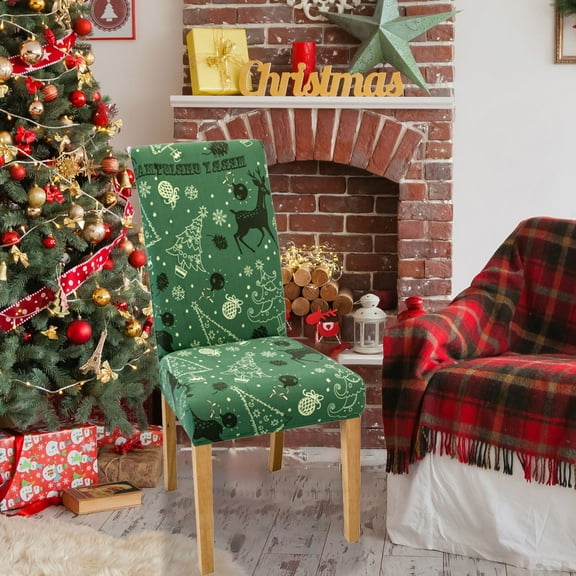 HongHeng Christmas theme Stretchy Parson Chair Slipcovers for Dining Room Chair seat Covers Chair Protectors for Party Pet Protection Universal Fit Soft Polyester Xmas Decorations