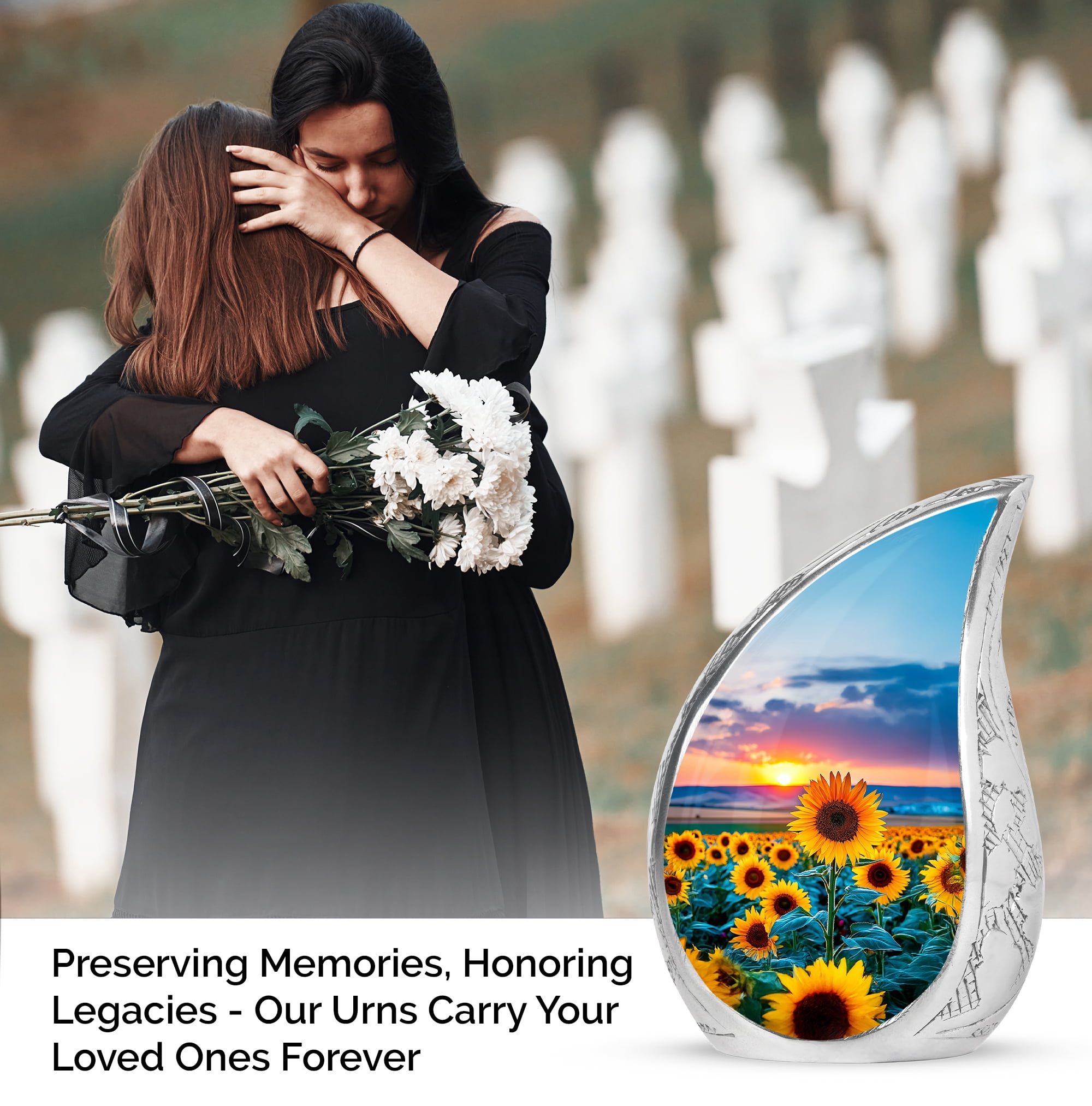 SABURIAL Sunflower Urn - Funeral Cremation Urn for Ashes - Combo 2 - Large with 3 Inch Pack of 2 - Burial Urns - Human Remains for Mom & Dad - Decorative Urns for Adult