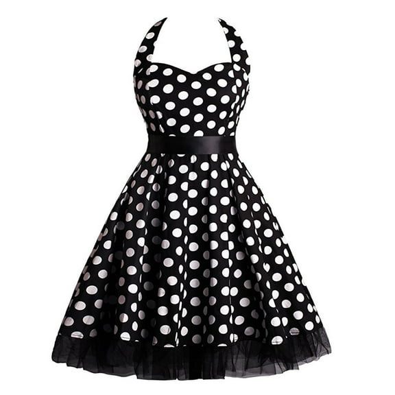 XFLWAM Women's 1950s Retro Polka Dots Dress Vintage Halter Tie Audrey Hepburn A-Line Mesh Trim Cocktail 50s 60s Swing Dresses