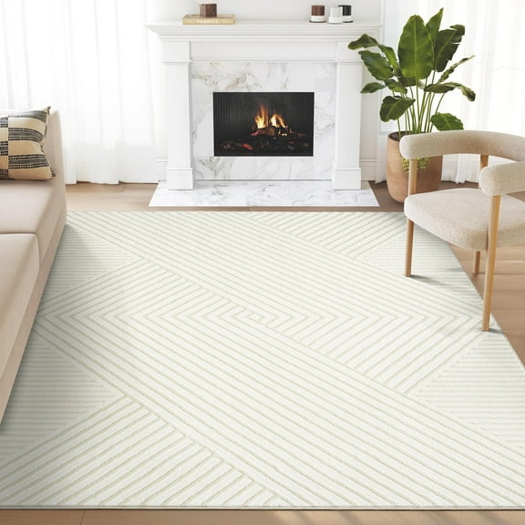 Abani Neutral Collection Area Rug Mid Century Modern Bedroom Living Room Decor Floor Rug 5 x 8 Cream