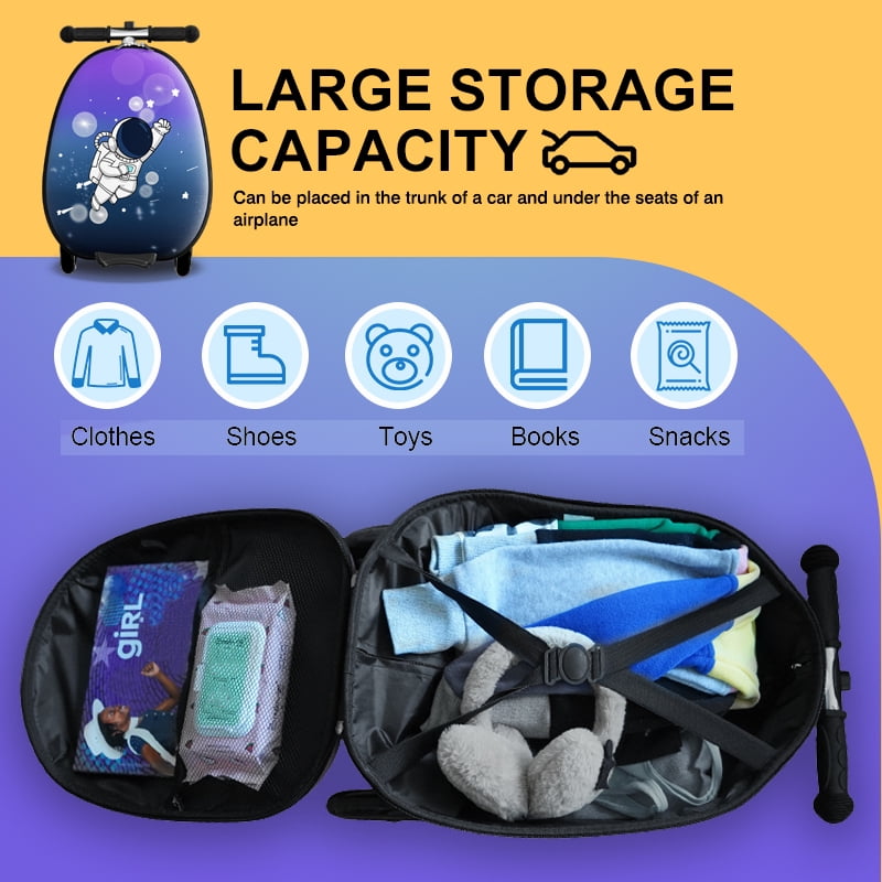 Datingday 2-in-1 Kids Scooter Luggage with LED Light-Up Wheels | Adjustable Handle | Airplane Approved Carry-On for Ages 5-12 | Foldable & Lightweight Travel Suitcase，Blue