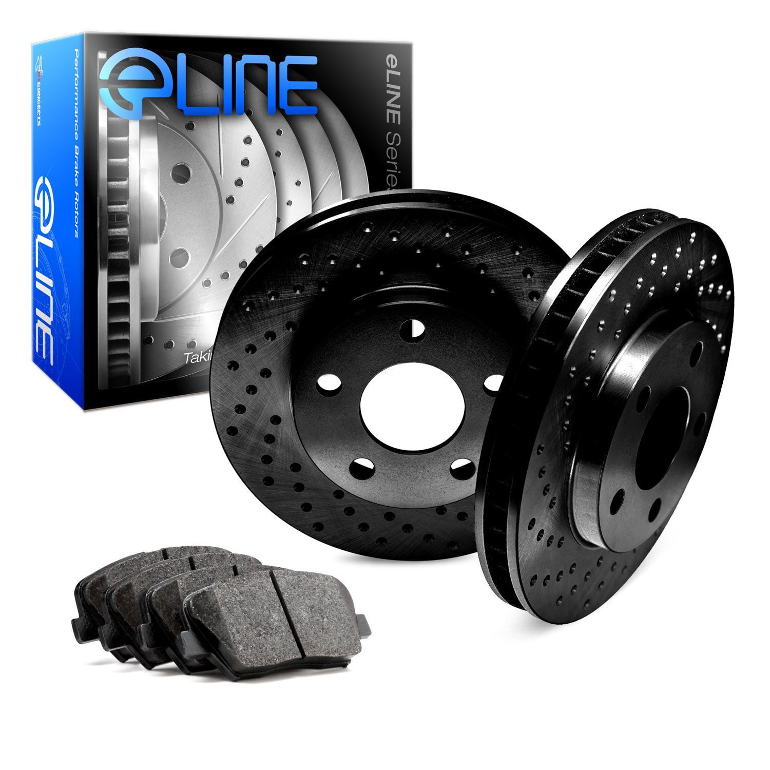 R1 Concepts eLine Cross-Drilled Brake Rotors Kit & Heavy Duty Brake Pads REX.4417302 Rear 