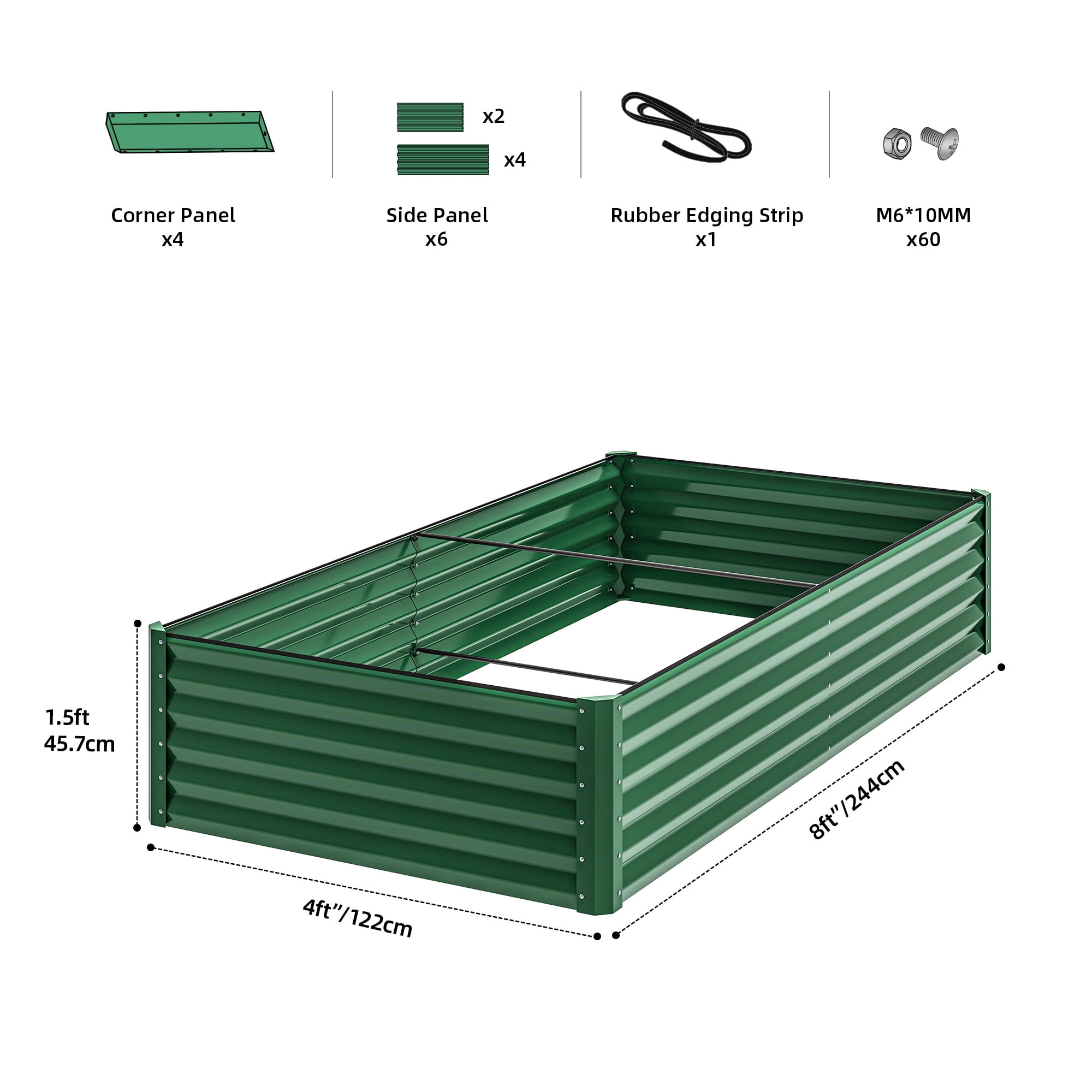 Uforic 2 Pack 8x4x1.5 ft Green Galvanized Raised Garden Bed Kit, Metal Planter Box with Gloves, Ground Nails & Support Rod, Outdoor Above-Ground Planter for Plants, Vegetables, and Flowers