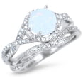 thumbnail image 3 of His Hers TRIO Wedding Set Sterling Silver Wedding Rings White Opal Bridal Set Him Her 7/13, 3 of 6