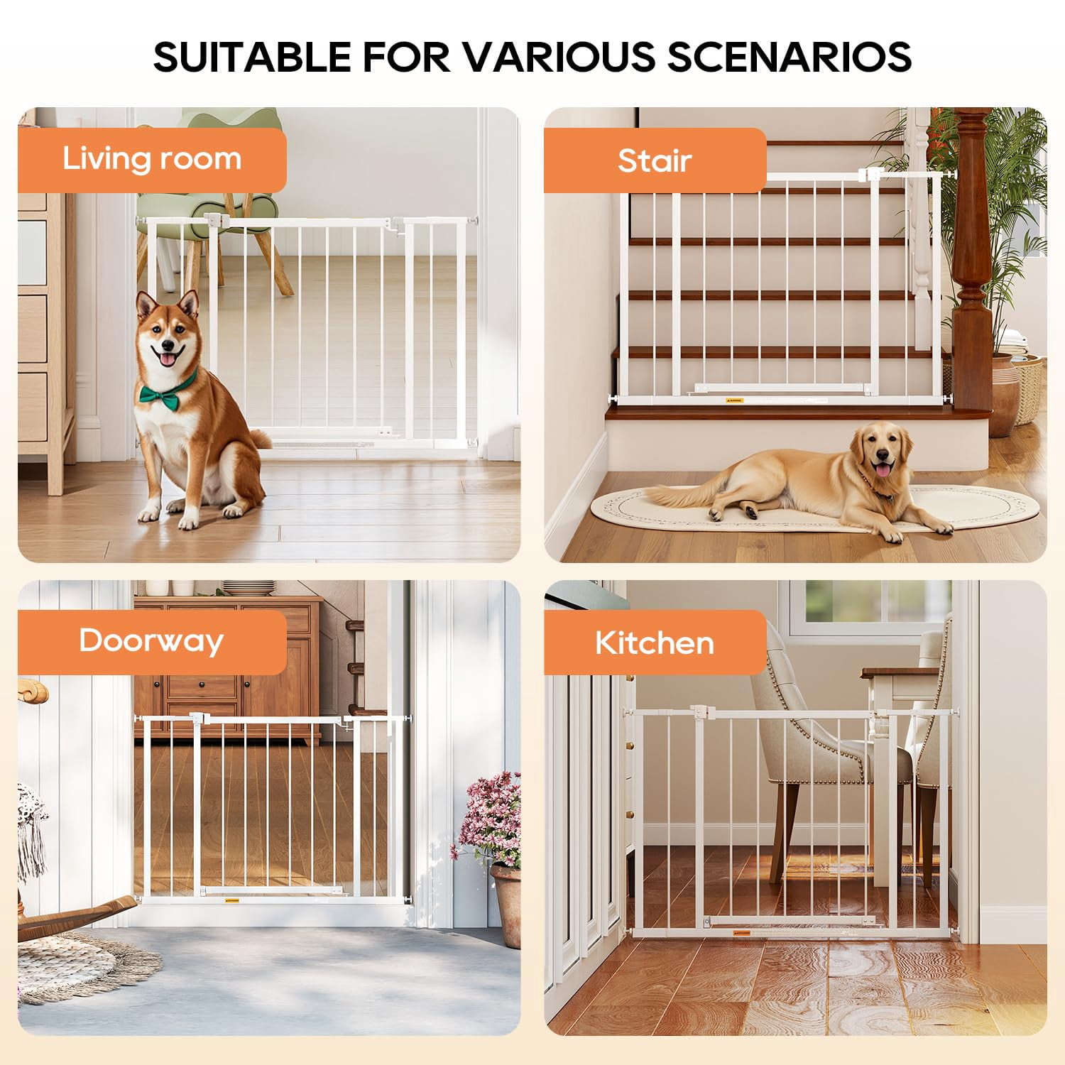 BORGEBY 30”Tall Dog Gate, Fits 28.5”-39.7” Wide Openings,Adjustable Safety Pets Gates for Stairs & Doorways,White