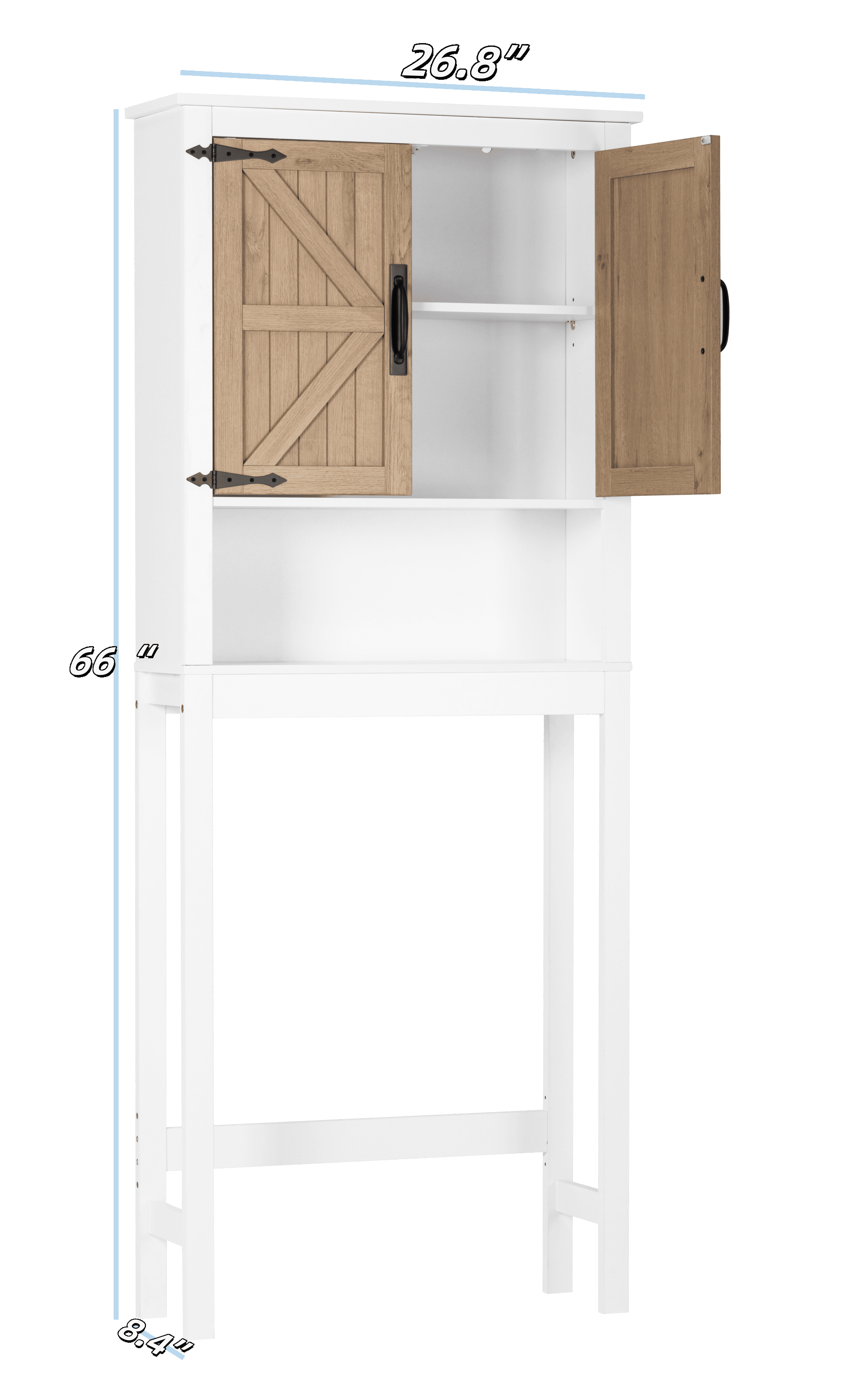 STAROUS Farmhouse Over-Toilet Storage Cabinet with Wood Grain Barn Doors & Adjustable Shelves