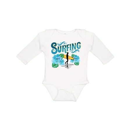 

Inktastic I love Surfing with Hawaiian Flowers Boys or Girls Long Sleeve Baby Bodysuit