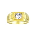 thumbnail image 1 of RYLOS Men's Ring 14K Yellow Gold Ring, 7MM Round Shape Gemstone Designer Style Rings White Topaz April Birthstone Rings Gold Size 8, 1 of 7