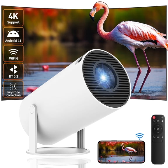 VTIN 720P Native HD Portable Projector - 4K Support WiFi 6 Bluetooth 5.2, Auto Keystone, HDMI/USB Ports, 180° Stand for Home Theater Outdoor Travel