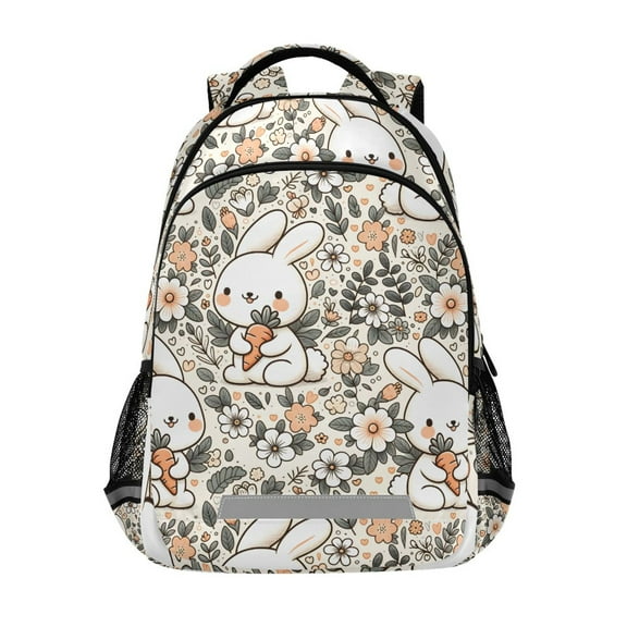 ALAZA Rabbits Carrot and Floral Backpack Elementary School Bag Bookbag Travel Rucksack