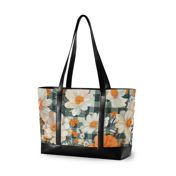 FORMRS Canvas Laptop Tote Bag for Women with 15.6" Computer Compartments Shoulder Handbag, Sunny Blooms