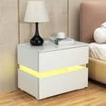 thumbnail image 2 of IVV LED Nightstand with Remote Control, High Gloss Bedside Tables with 2 Drawers, 16 Colors & Adjustable Brightness Embedded LED Light Strip, 23.62"L x 15.35"W x 18.5"H, White, 2 of 9