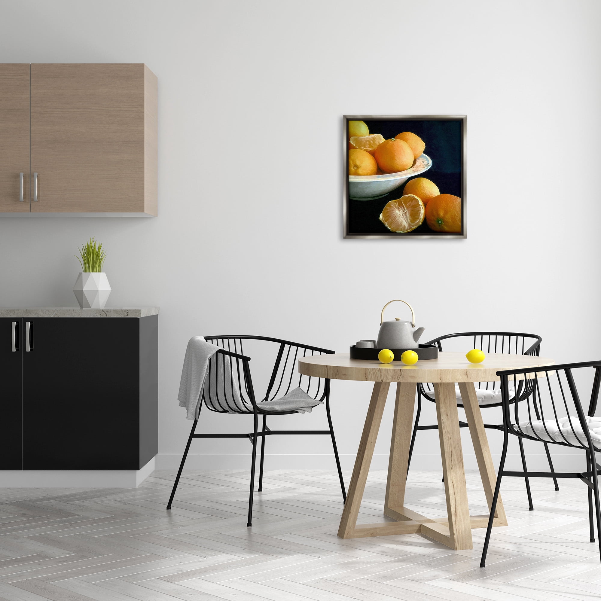 Stupell Industries Peeled Oranges Still Life Food & Beverage Painting Gray Floater Framed Canvas Art Print Wall Art, 25 x 25