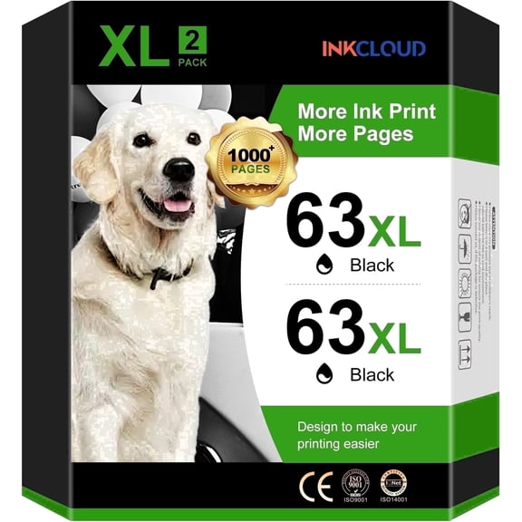 63XL Black Ink Cartridge Compatible with 63 printer OfficeJet 3830 5255, Envy 4520 4512 4513 4516 (Black,2-Pack)