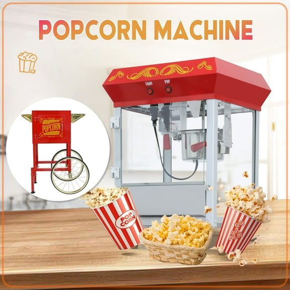 Ganeed Commercial Popcorn Machine with Cart, Wheels & 8 Oz Kettle, Popcorn Maker Machine Vintage Style Movie Theater Popcorn Popper Machine for Parties, Events, Commercial, and Home Theater-Red
