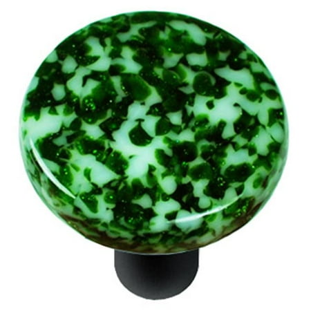Granite Light Post - Hot Knobs HK8053-KRB Granite Light Metallic Green & White Round Glass Cabinet Knob - Black Post