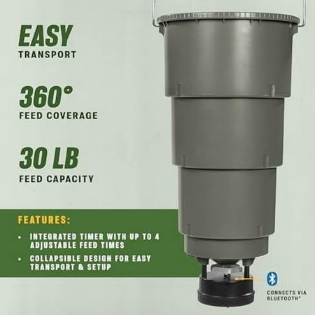 All-in-One Hanging Deer Feeder - 30lb Capacity - Collapsible Bucket - Digital Timer with 4 Daily Feeds - Connect Bluetooth