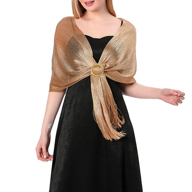 Harmtty - Chal de boda para dama de honor, elegante chal para mujer, con borlas brillantes, fino, color sólido, ligero, con hebilla, perfecto para damas de honor, bodas, eventos formales, dorado