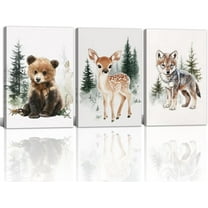 Woodland Nursery Wall Art Wolf Deer Fox Painting Prints Forest Wild Animal Pictures Wall Decor Wildlife Canvas Poster for Bathroom Decor(canvas only)