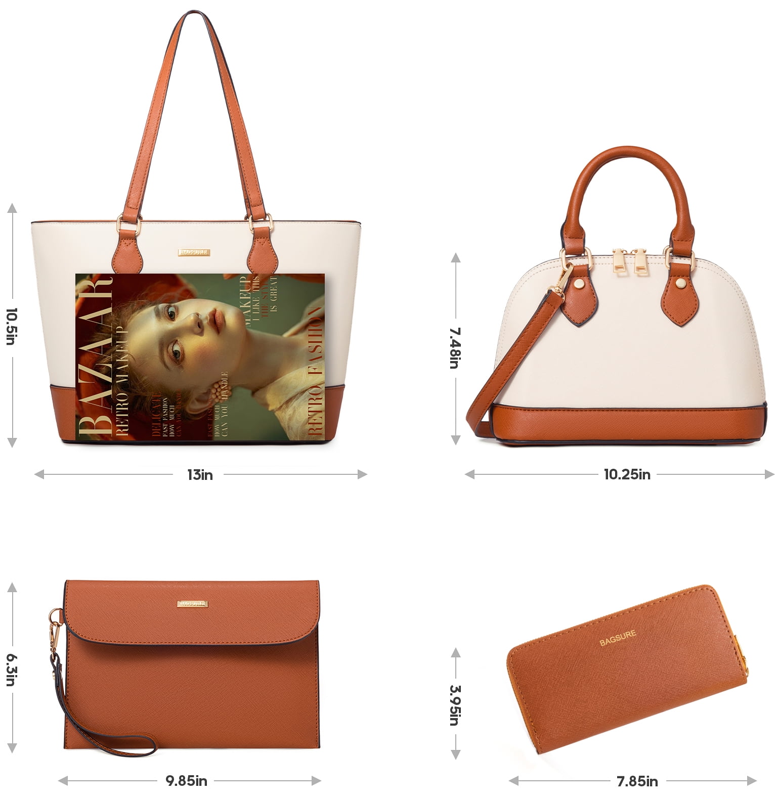 Bagsure Women Handbags Fashion Tote Shoulder Bags Casual Crossbody Bags for Women Satchel Purse Set 4pcs