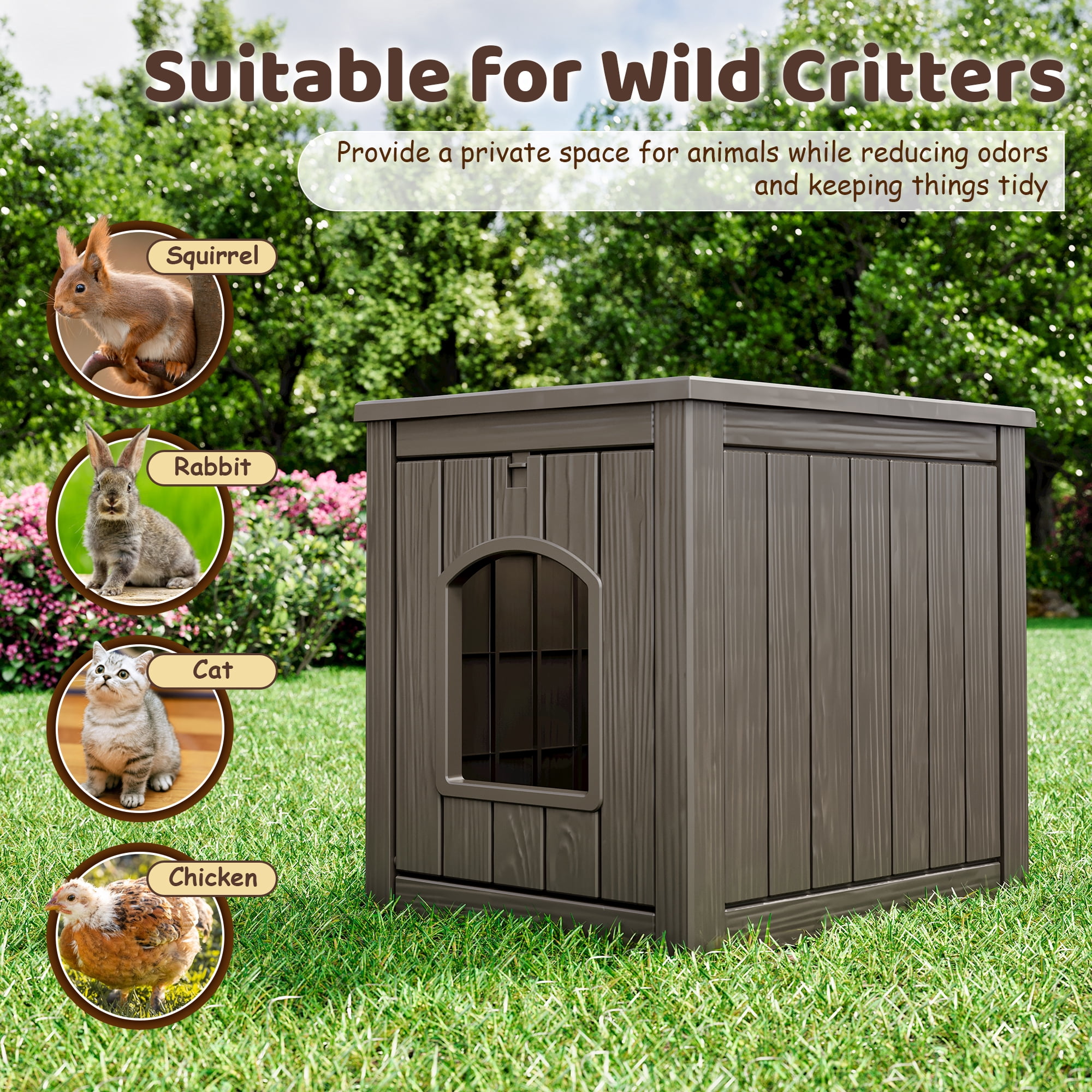 Bifanuo Outdoor Cat House, Weatherproof Insulated Shelter for Feral Cats & Kittens, Durable PP Pet House for Garden & Patio (Gray)
