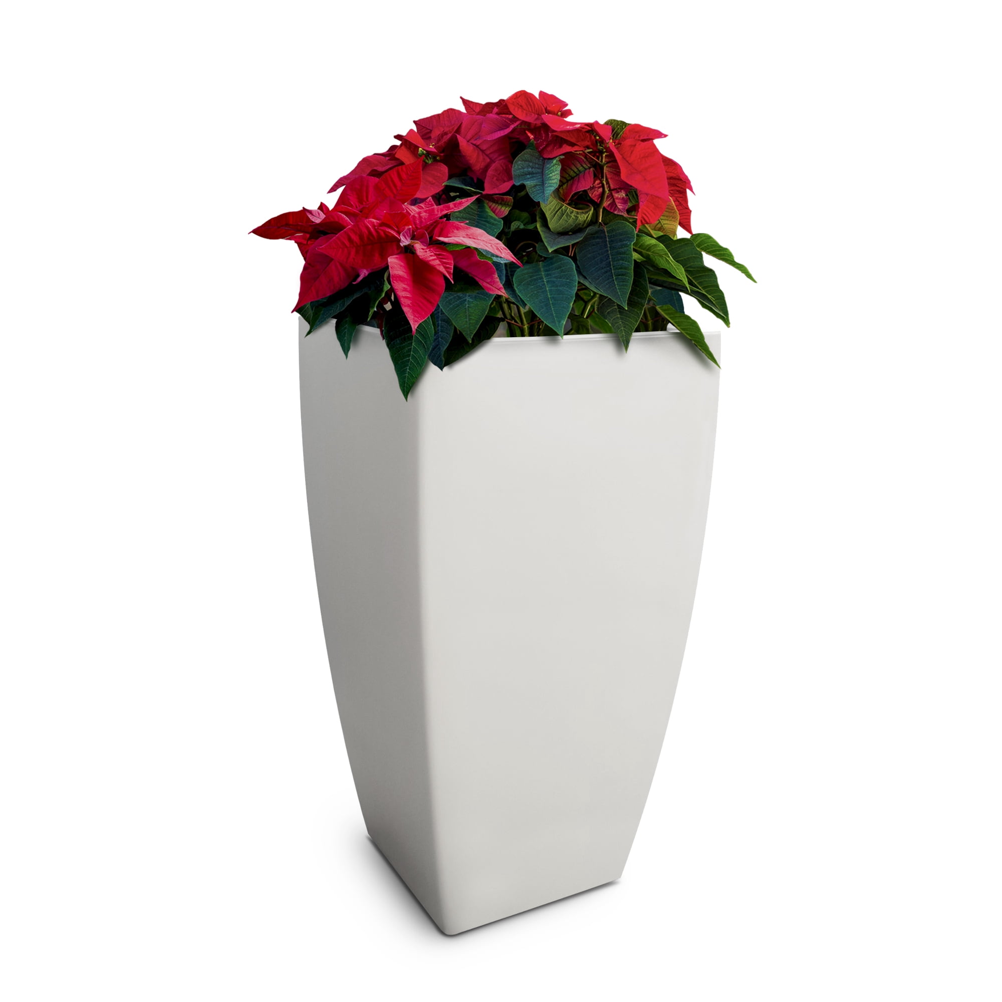 Mayne Kobi 17.5" x 17.5" x 32" Square Tall White Self-Watering Plastic Planter